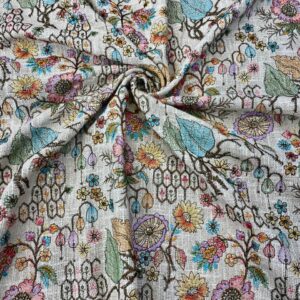 REAL JUTE EMBROIDERY AND SEQUENCE FLORAL FABRIC